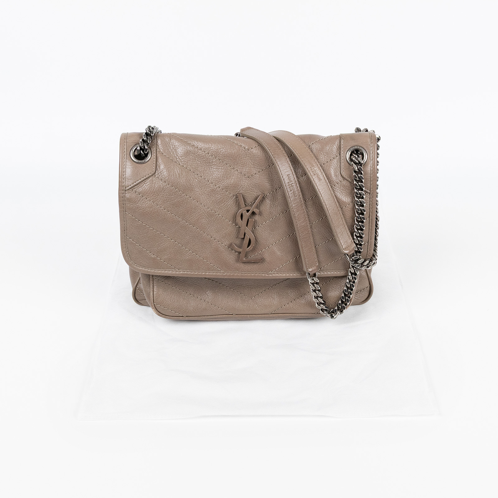 聖羅蘭 YSL SAINT LAURENT Niki 復古皮革 中型手袋 6331580EN04 灰NIKI中號 無附屬品