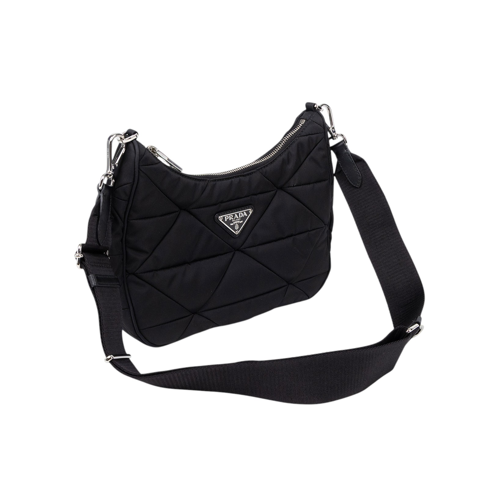 普拉達 PRADA Re-Nylon 單肩 斜胯包 1BC151_RDJN 黑尼龍斜背包 原廠盒子/背帶