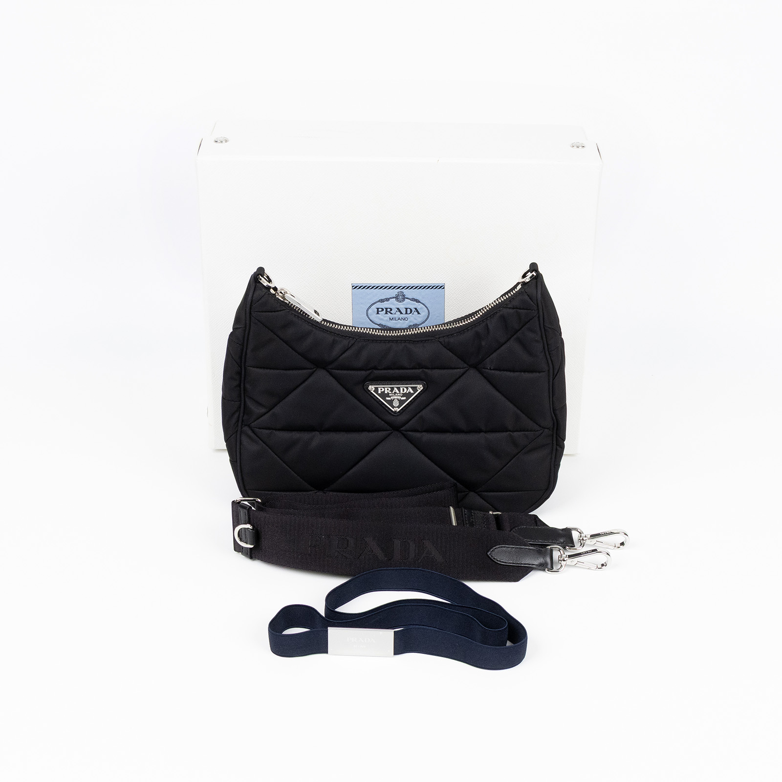普拉達 PRADA Re-Nylon 單肩 斜胯包 1BC151_RDJN 黑尼龍斜背包 原廠盒子/背帶
