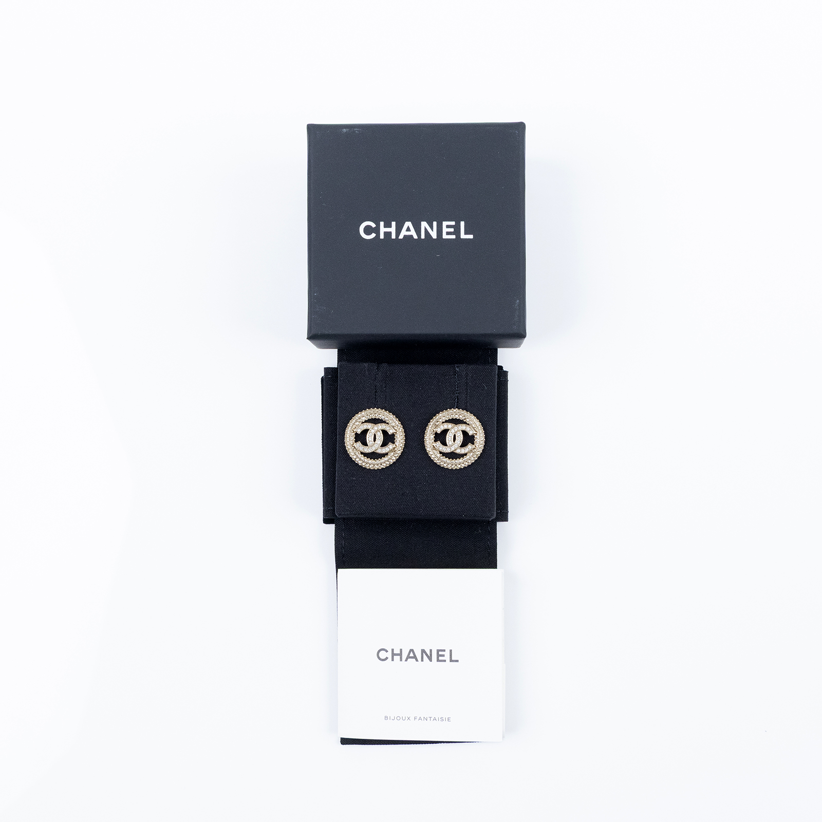 香奈兒 CHANEL 耳釘 B20 S 圓圈水鑽雙C耳環 原廠盒子/防塵袋