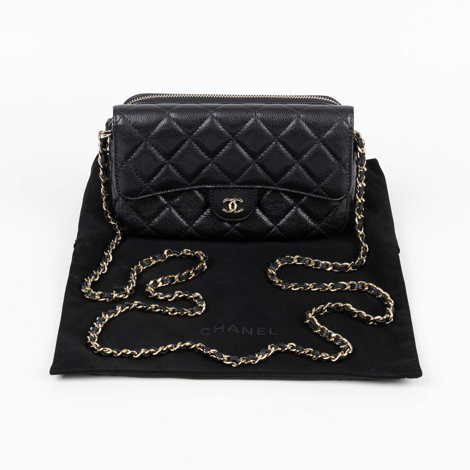 香奈兒 CHANEL 菱格紋 woc 口蓋包  晶片款 黑荔枝多功能WOC 防塵袋