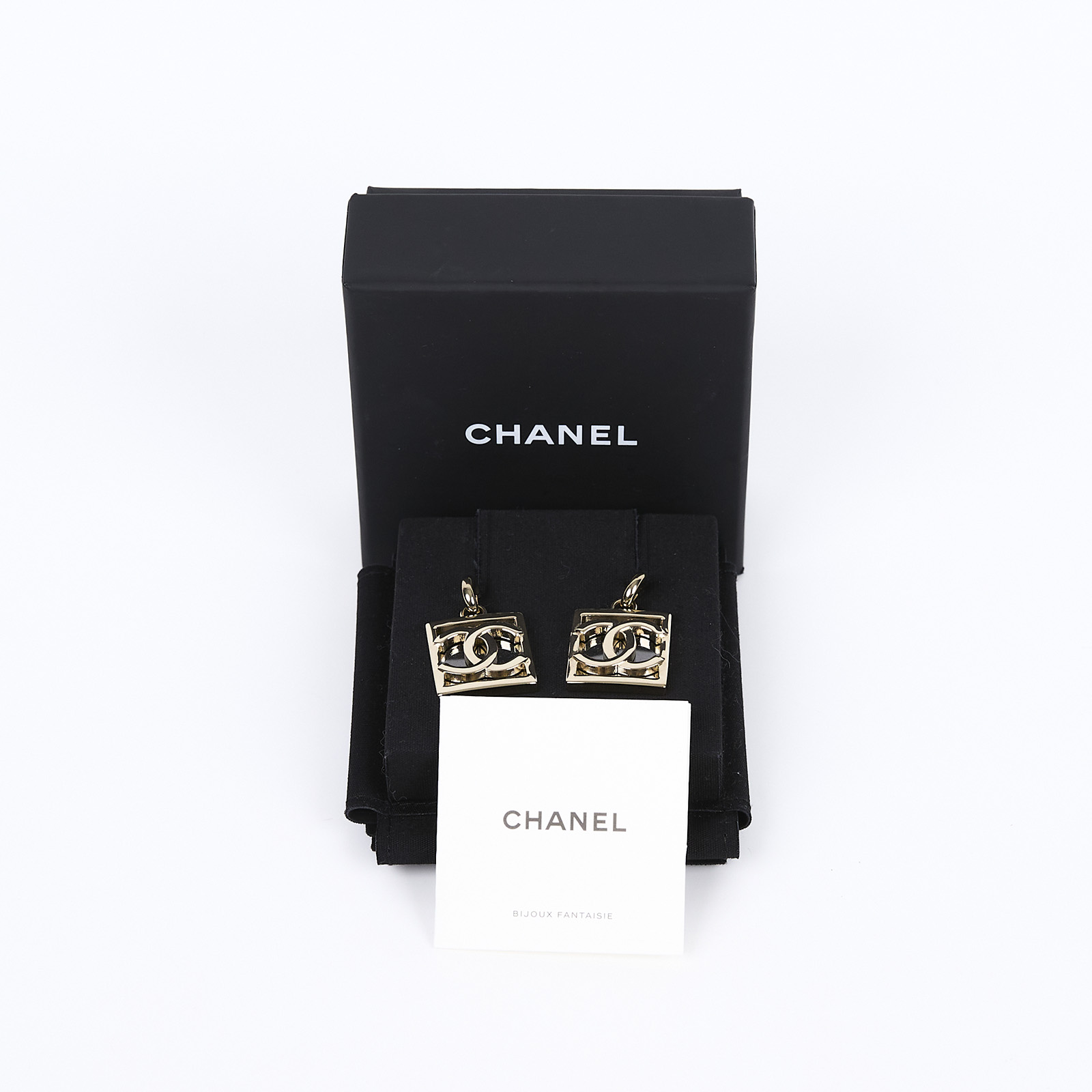 香奈兒 CHANEL 耳釘 A23B 金雙C方耳環 防塵袋/原廠盒子