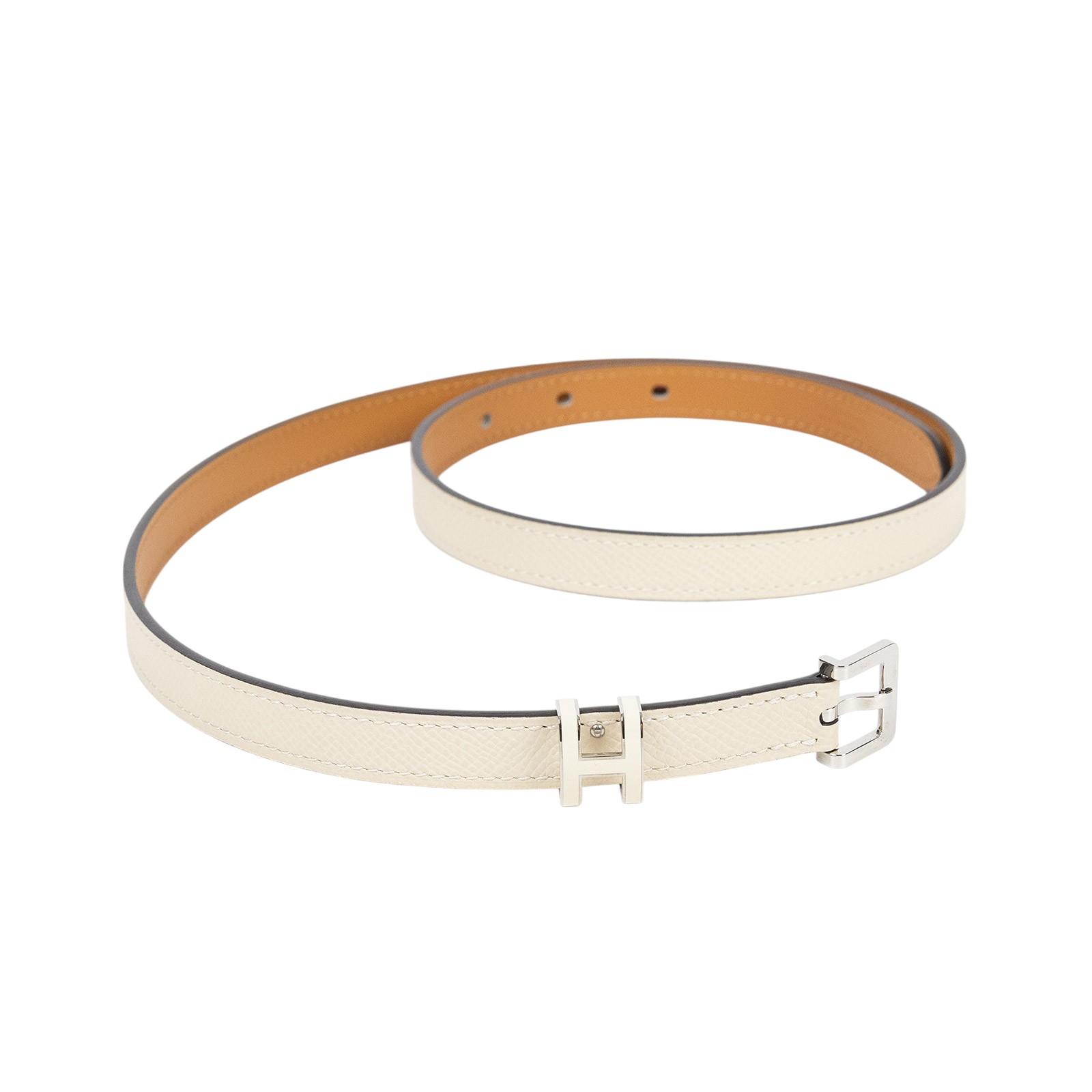 愛馬仕 Hermes Pop H 15 腰帶 粉筆白 銀色扣 H081087CK10075 POP米白細皮帶 #75 無附屬品