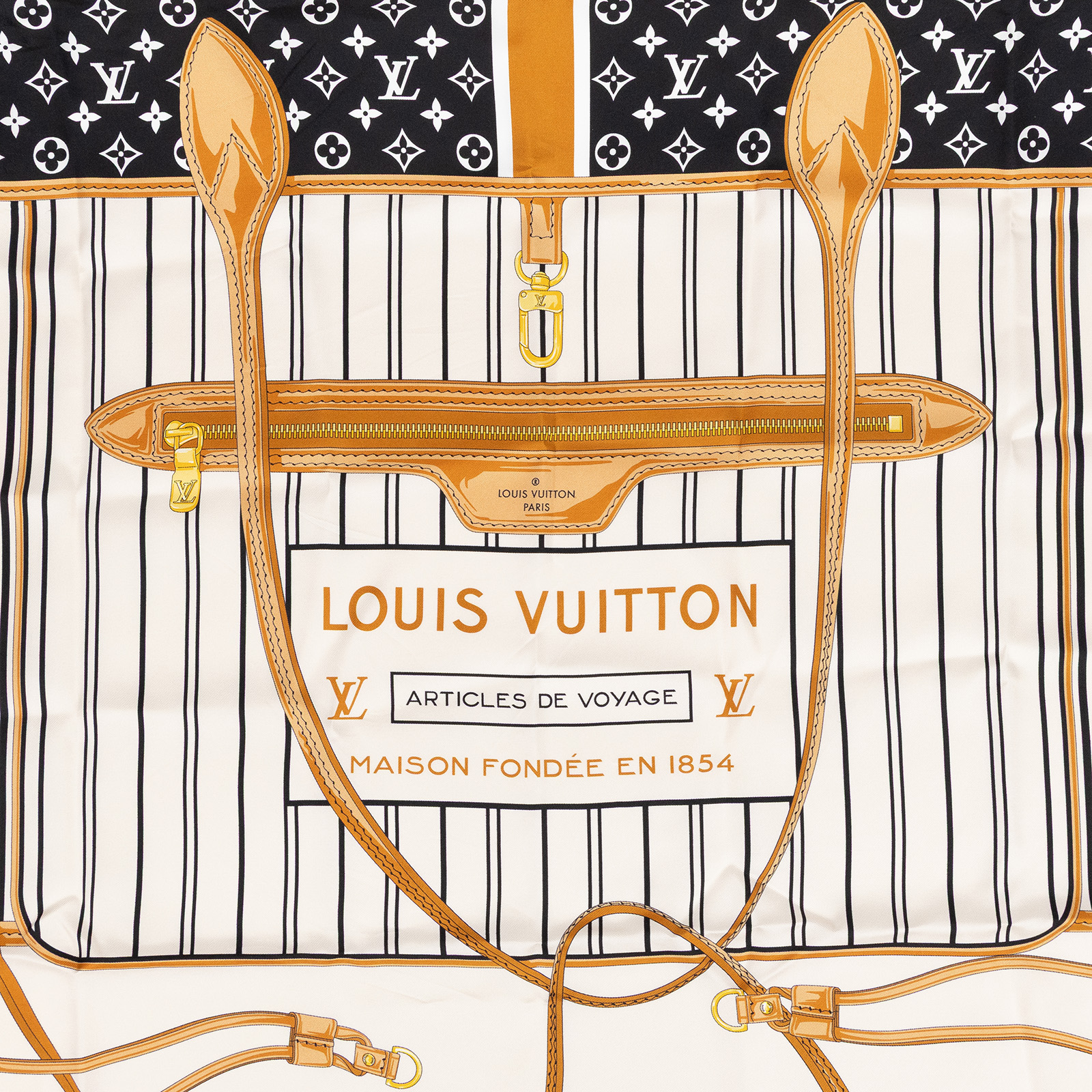 路易威登 LOUIS VUITTON My Neverfull 90方巾 黑色 M96471 黑白鎖鏈絲巾90CM 無附屬品