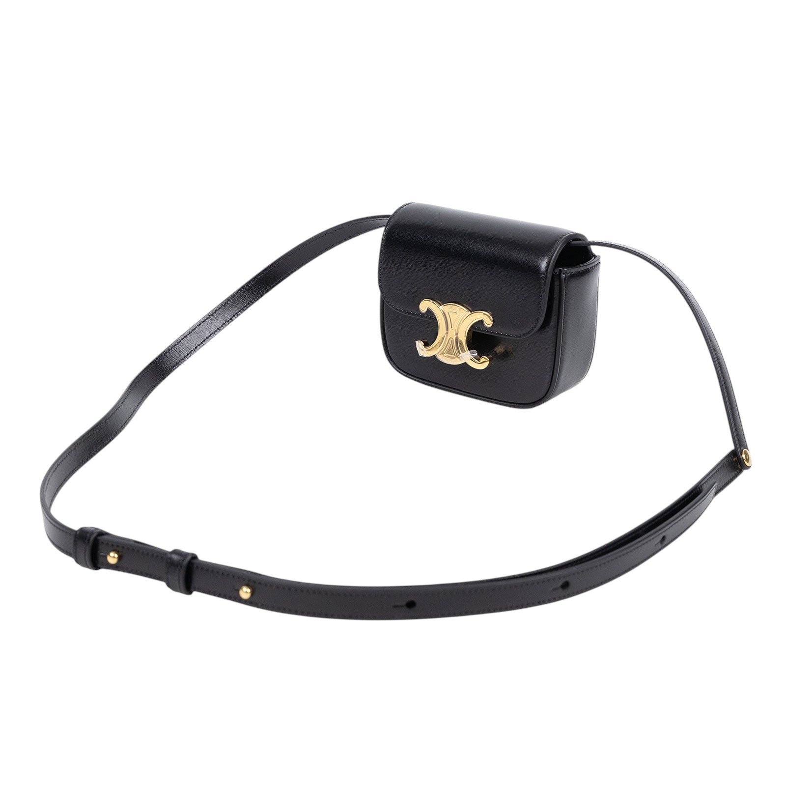 思琳 CELINE Claude 亮澤牛皮革 迷你 手袋 10I513DPV 黑MINI TRIOMPHE 原廠盒子/ 防塵袋