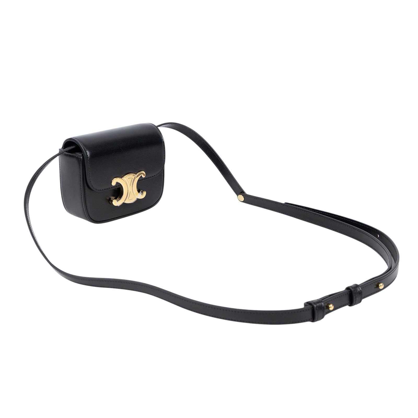 思琳 CELINE Claude 亮澤牛皮革 迷你 手袋 10I513DPV 黑MINI TRIOMPHE 原廠盒子/ 防塵袋