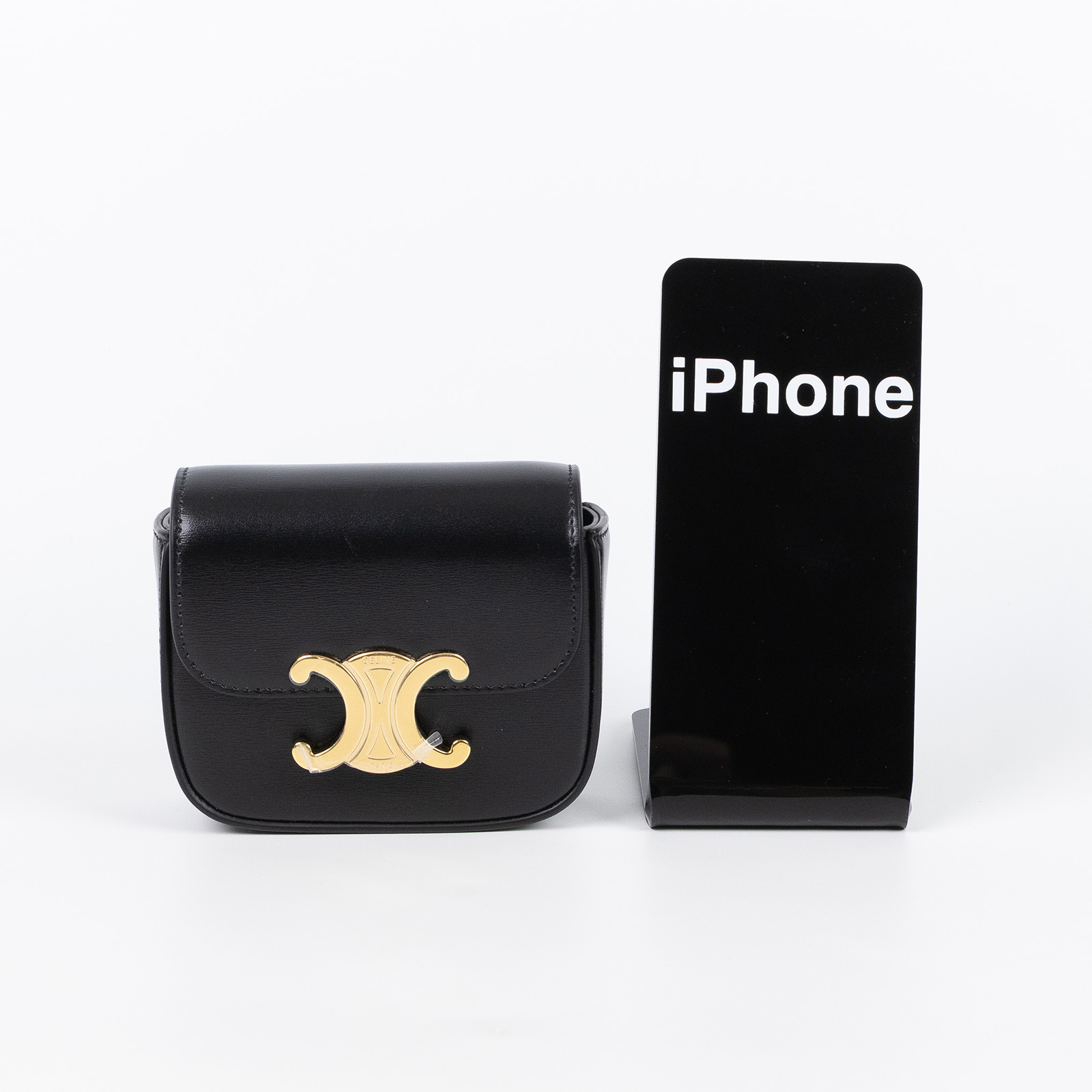 思琳 CELINE Claude 亮澤牛皮革 迷你 手袋 10I513DPV 黑MINI TRIOMPHE 原廠盒子/ 防塵袋