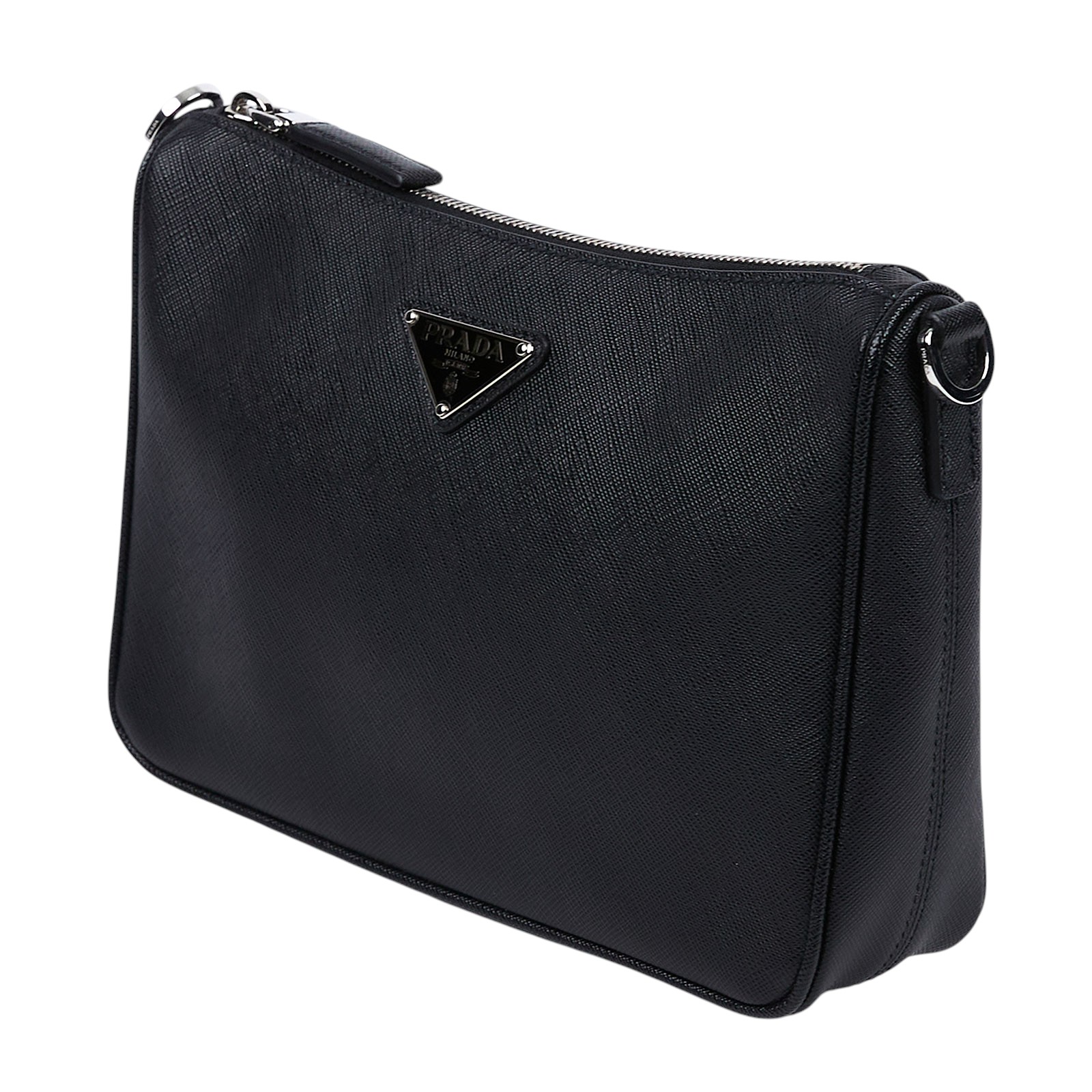 普拉達 PRADA 皮革肩背袋 2VH113_9Z2 黑全皮三合一斜背包 防塵袋