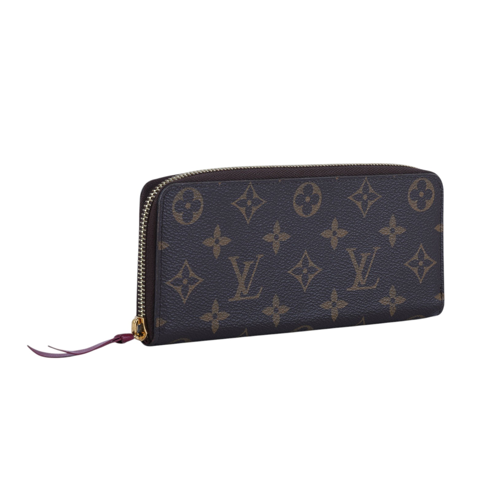 路易威登 LOUIS VUITTON Clémence 錢包 拉鍊 長夾 經典帆布 紫紅色 M60742 晶片款 莓紅原花拉鍊長夾 防塵袋/原廠盒子