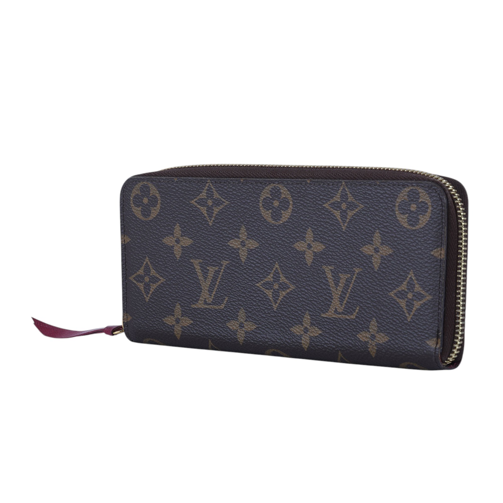 路易威登 LOUIS VUITTON Clémence 錢包 拉鍊 長夾 經典帆布 紫紅色 M60742 晶片款 莓紅原花拉鍊長夾 防塵袋/原廠盒子