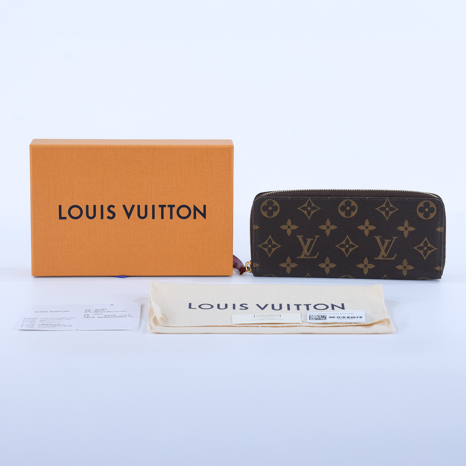 路易威登 LOUIS VUITTON Clémence 錢包 拉鍊 長夾 經典帆布 紫紅色 M60742 晶片款 莓紅原花拉鍊長夾 防塵袋/原廠盒子