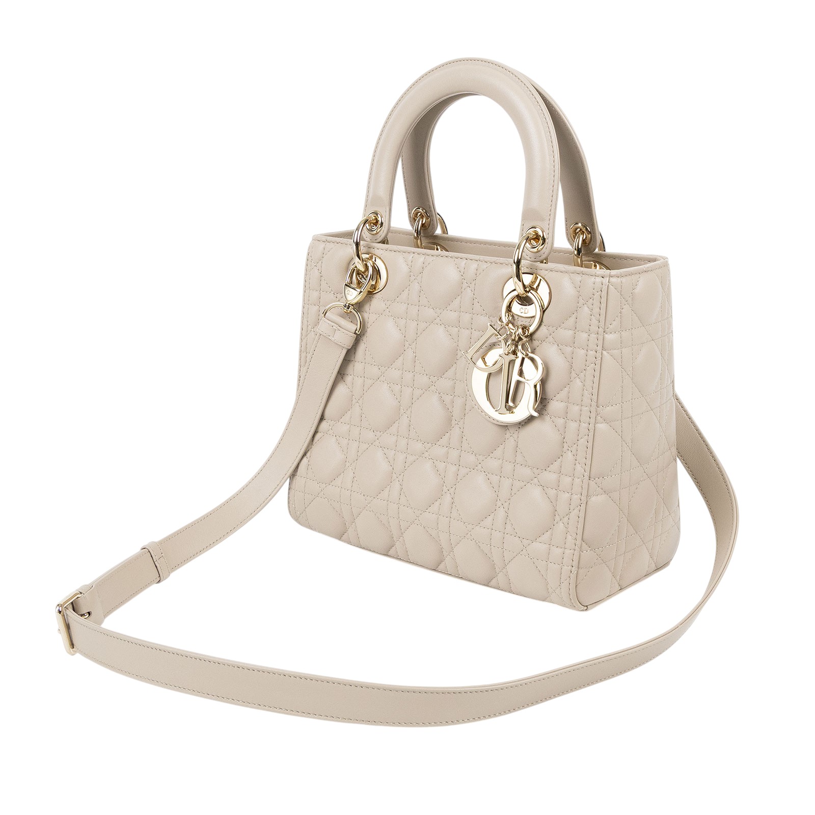 迪奧 CHRISTIAN DIOR Lady Dior 中型 肩背 斜背 手提包 M0565ONGE 米色LADY DIOR 5x5 新版 防塵袋