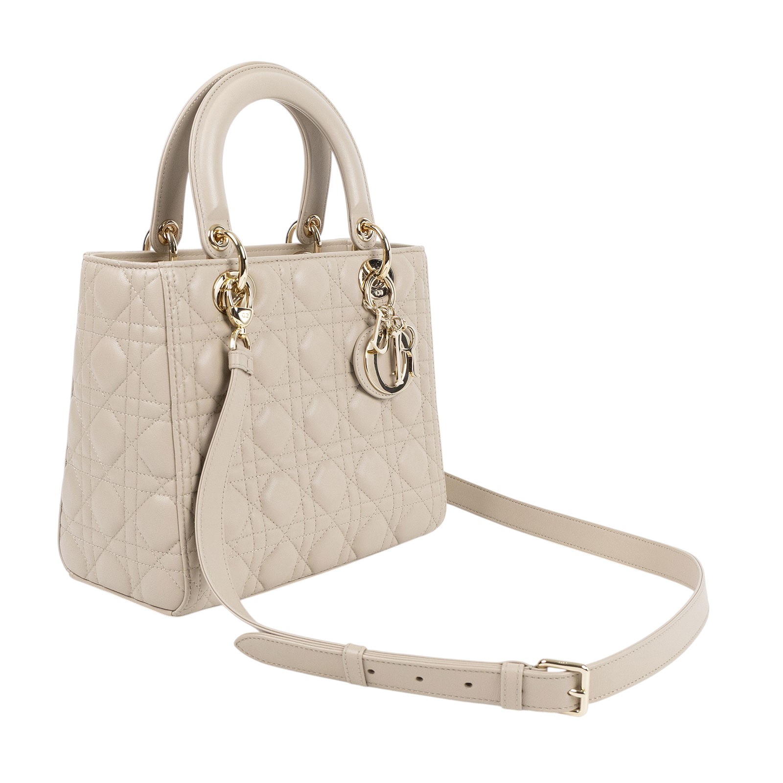 迪奧 CHRISTIAN DIOR Lady Dior 中型 肩背 斜背 手提包 M0565ONGE 米色LADY DIOR 5x5 新版 防塵袋