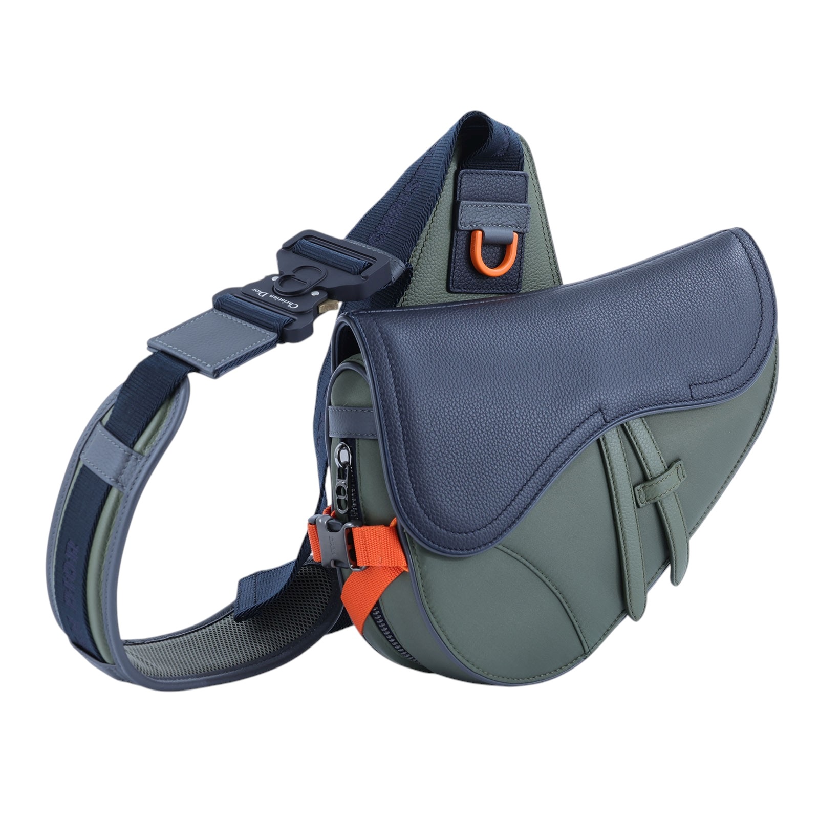 迪奧 CHRISTIAN DIOR Saddle 馬鞍包 Sacai聯名 1ADP0246USC 綠尼龍拚藍馬鞍包 防塵袋/保證卡