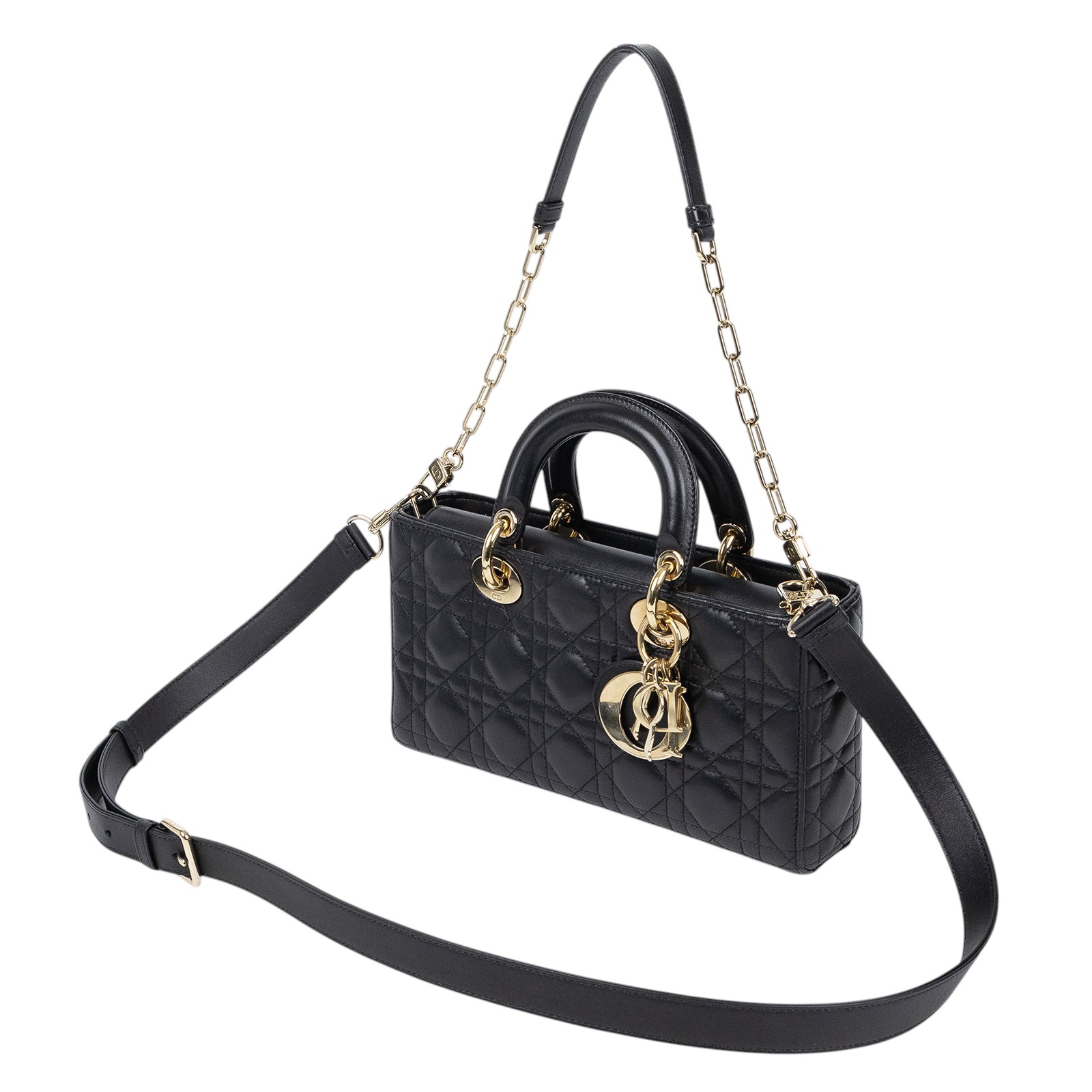 迪奧 CHRISTIAN DIOR Lady D-Joy 中型包 M0540ONGE 黑金D-JOY 無附屬品