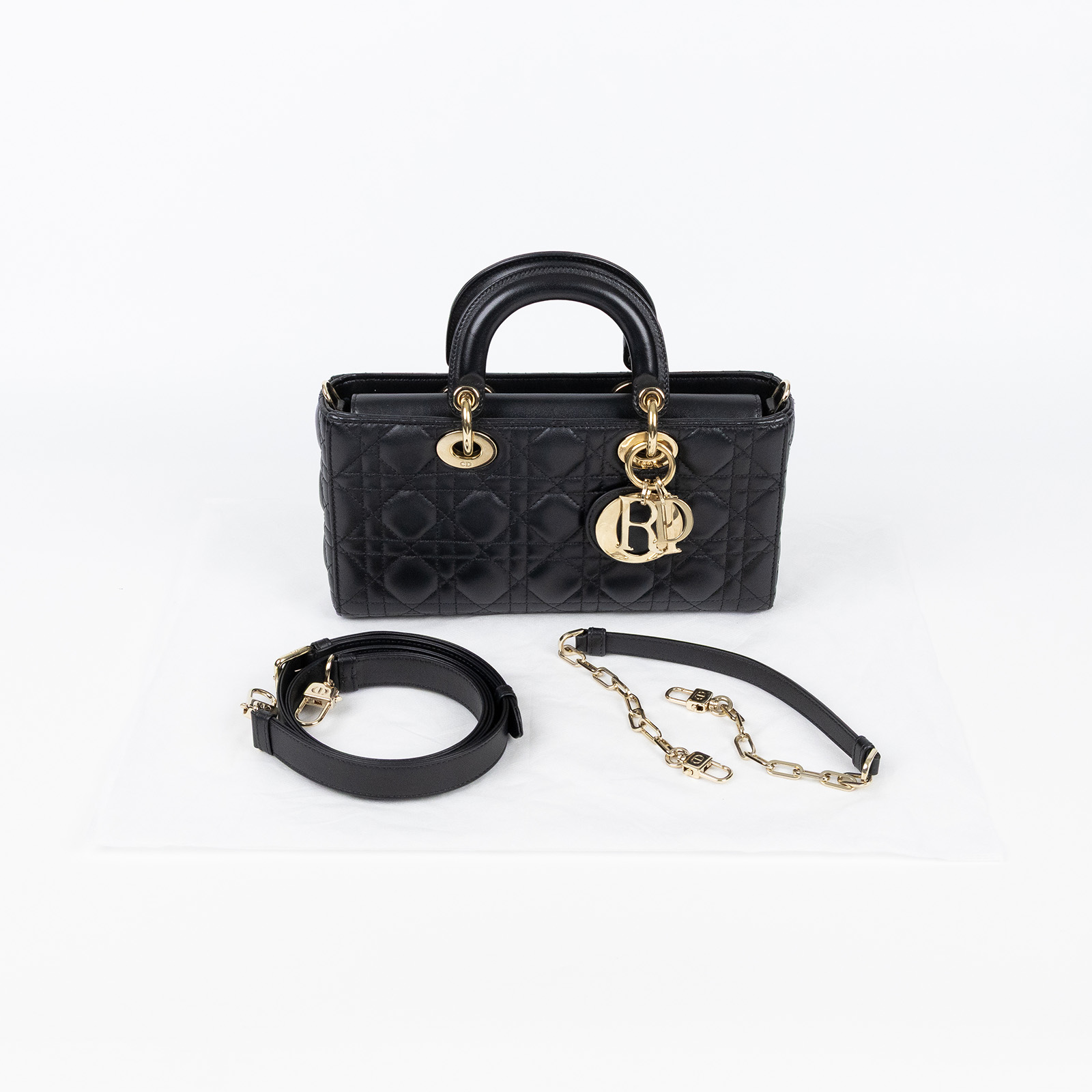 迪奧 CHRISTIAN DIOR Lady D-Joy 中型包 M0540ONGE 黑金D-JOY 無附屬品