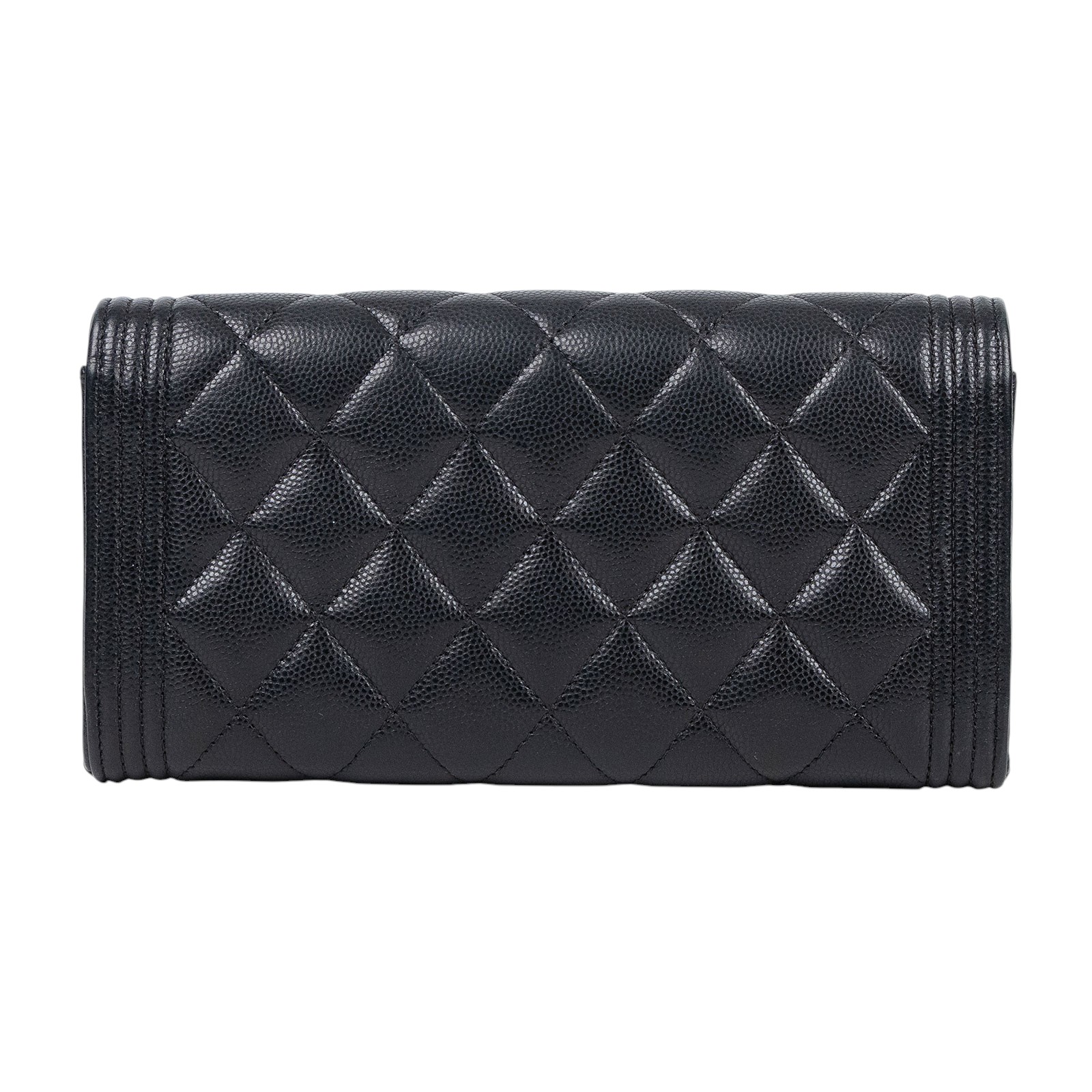 香奈兒 CHANEL Boy 雙C 荔枝皮 牛皮 釦式 長夾 A80286 29開 黑荔枝BOY長夾 防塵袋