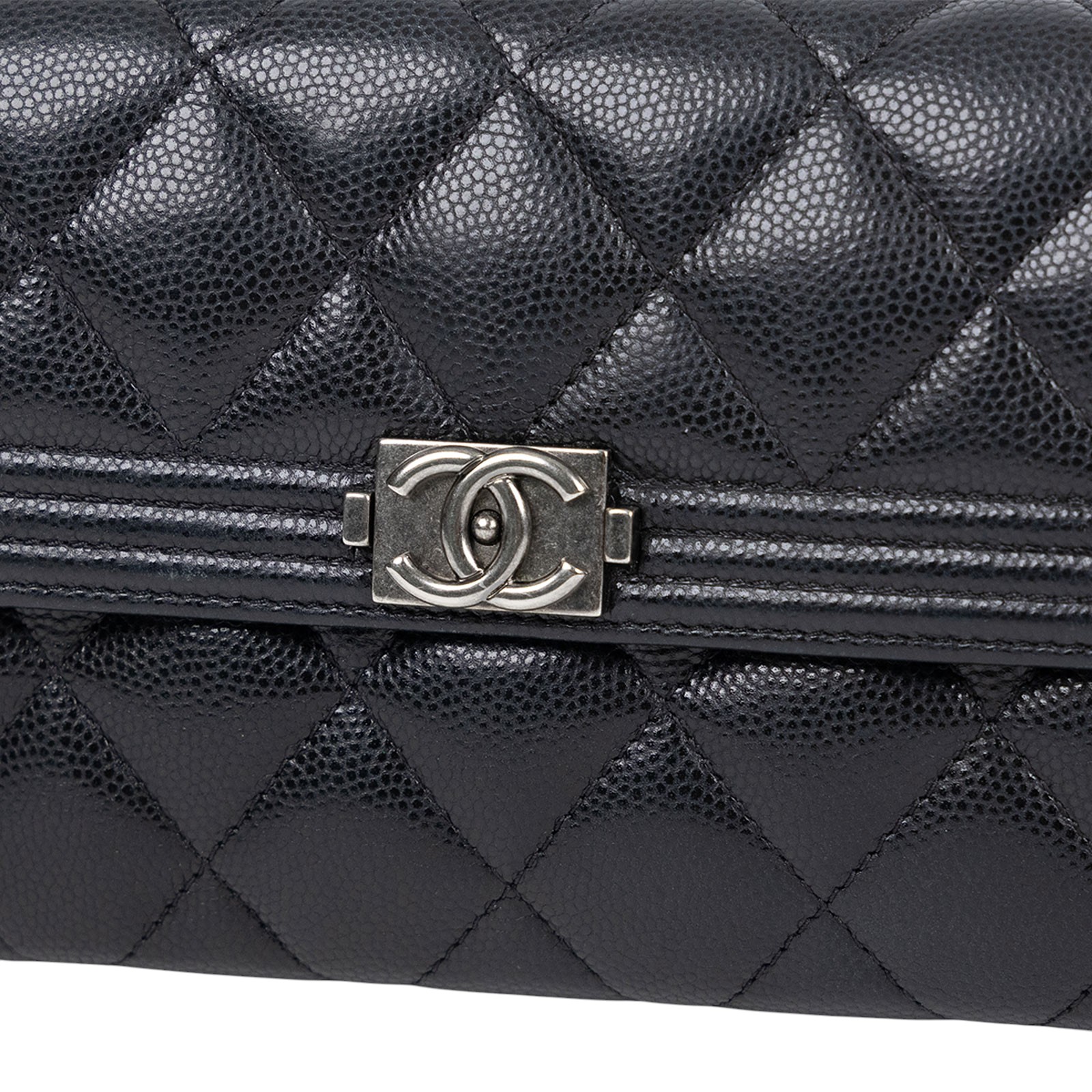 香奈兒 CHANEL Boy 雙C 荔枝皮 牛皮 釦式 長夾 A80286 29開 黑荔枝BOY長夾 防塵袋