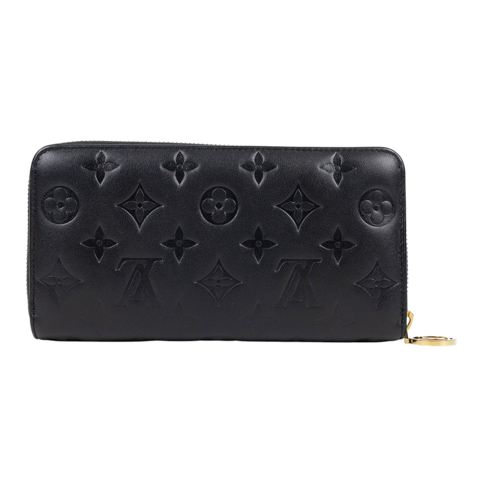 路易威登 LOUIS VUITTON 拉鏈錢包 長夾 壓花小羊皮 黑色 M81510 晶片款 黑壓紋拉鍊長夾 原廠盒子/防塵袋