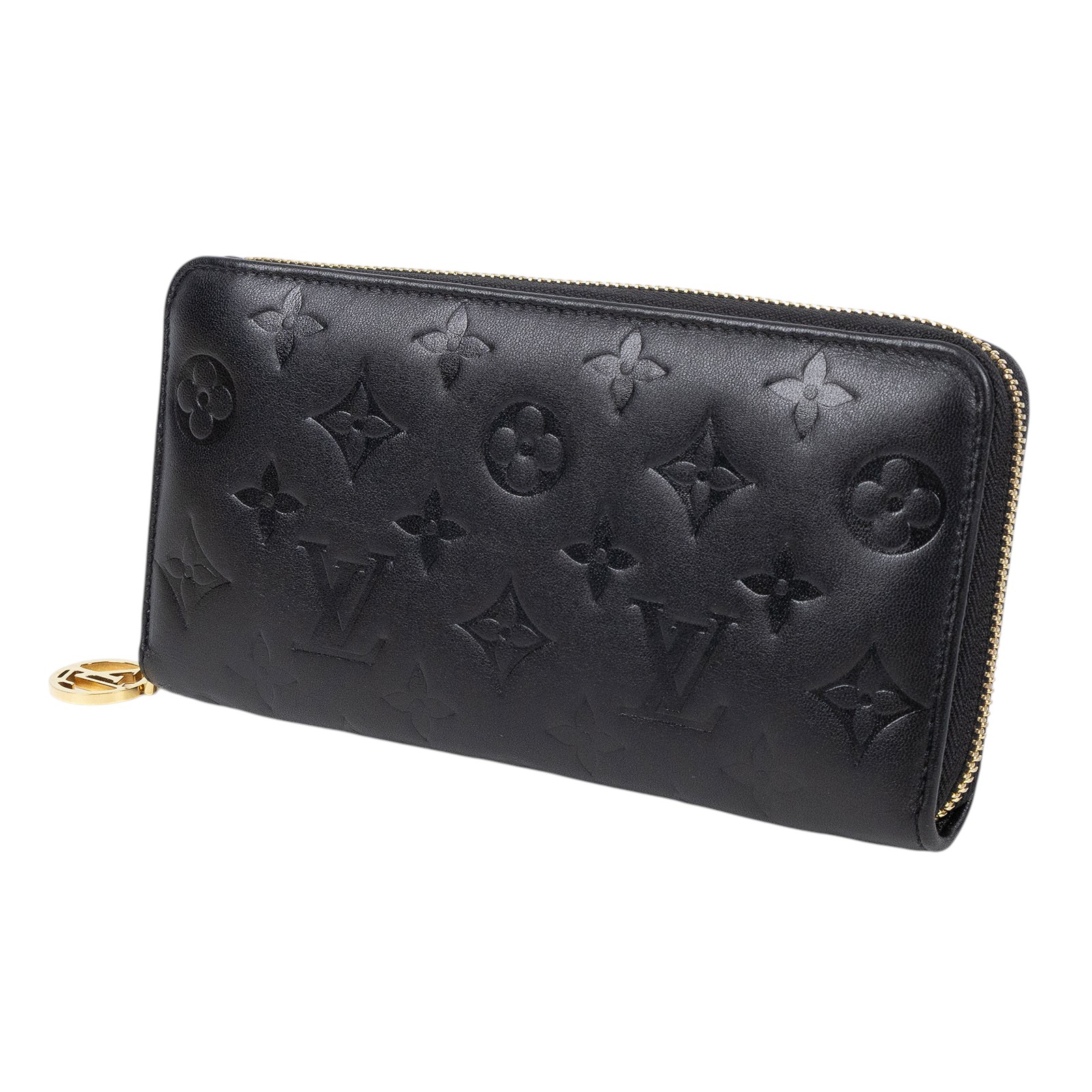 路易威登 LOUIS VUITTON 拉鏈錢包 長夾 壓花小羊皮 黑色 M81510 晶片款 黑壓紋拉鍊長夾 原廠盒子/防塵袋