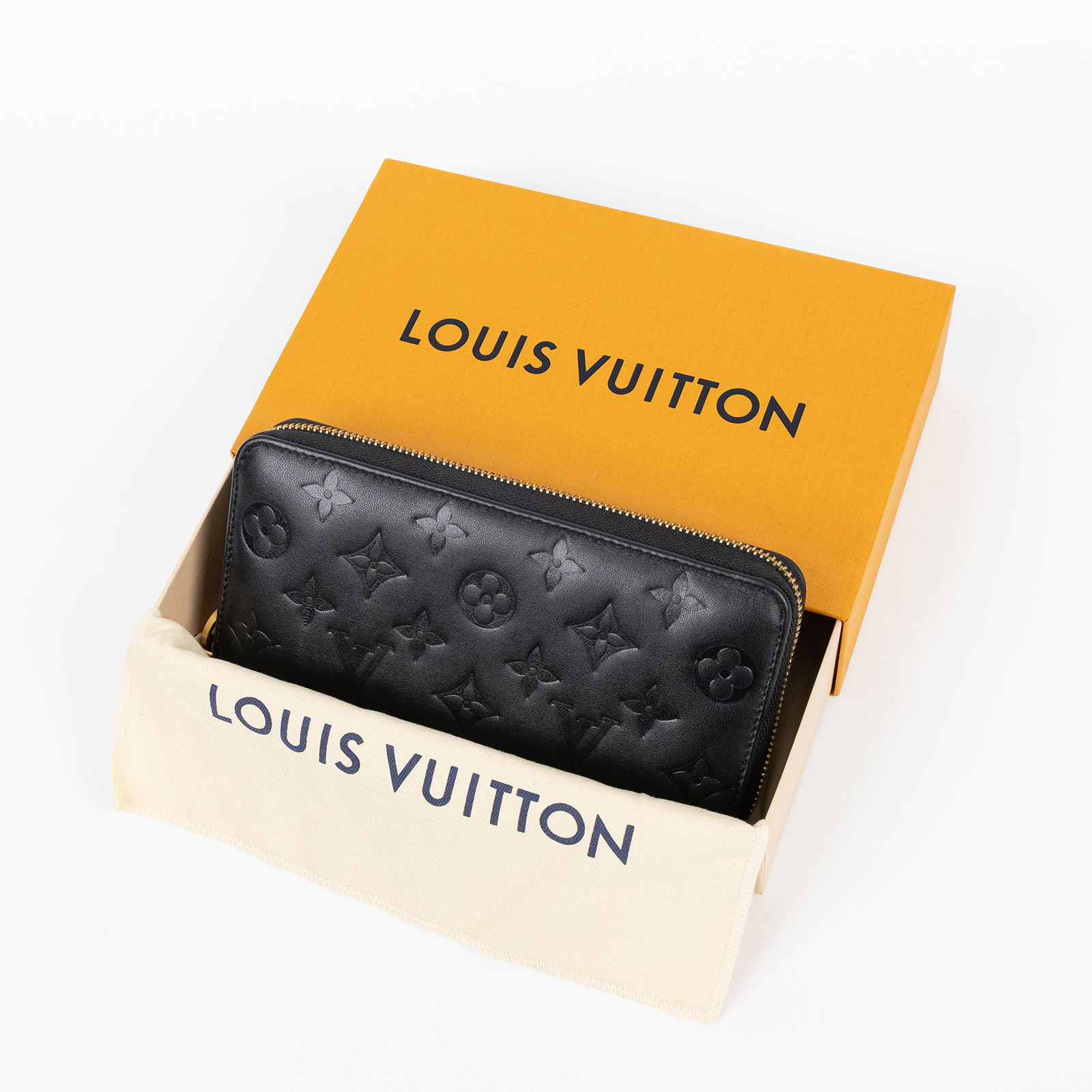 路易威登 LOUIS VUITTON 拉鏈錢包 長夾 壓花小羊皮 黑色 M81510 晶片款 黑壓紋拉鍊長夾 原廠盒子/防塵袋