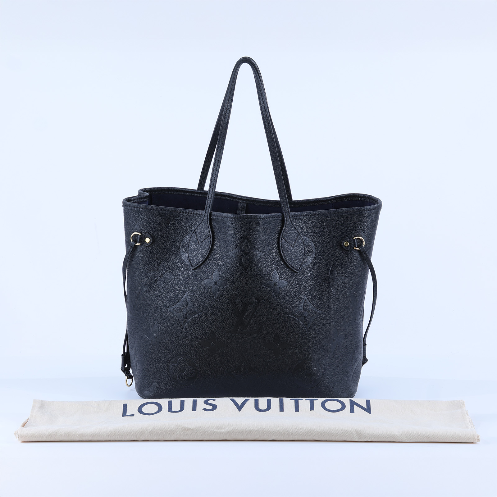 路易威登 LOUIS VUITTON Neverfull MM 手提 托特包 壓花牛皮 黑色 M45685 晶片款 黑壓紋TOTE 防塵袋/內袋