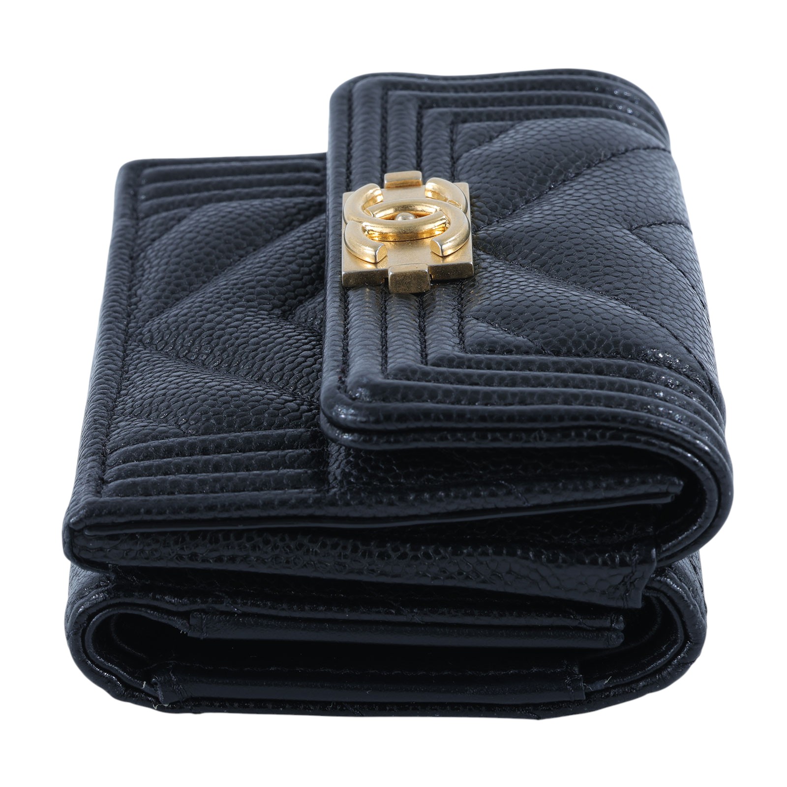 香奈兒 CHANEL Boy 錢包 三摺 短夾  晶片款 黑BOY三折山型紋短夾 防塵袋