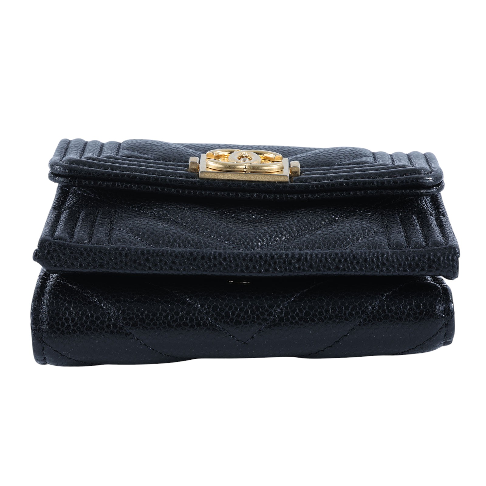 香奈兒 CHANEL Boy 錢包 三摺 短夾  晶片款 黑BOY三折山型紋短夾 防塵袋