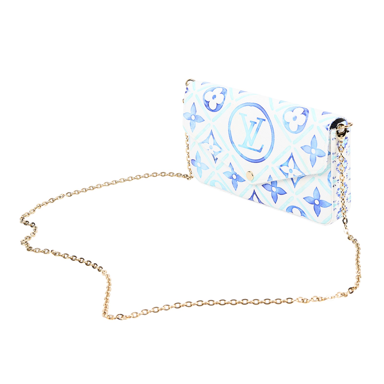 路易威登 LOUIS VUITTON Félicie Pochette 經典壓花皮格 WOC 翻蓋 斜背 鍊帶 肩背包 藍色 M11459 晶片款  防塵袋/購買證明/金屬背帶/帆布背帶