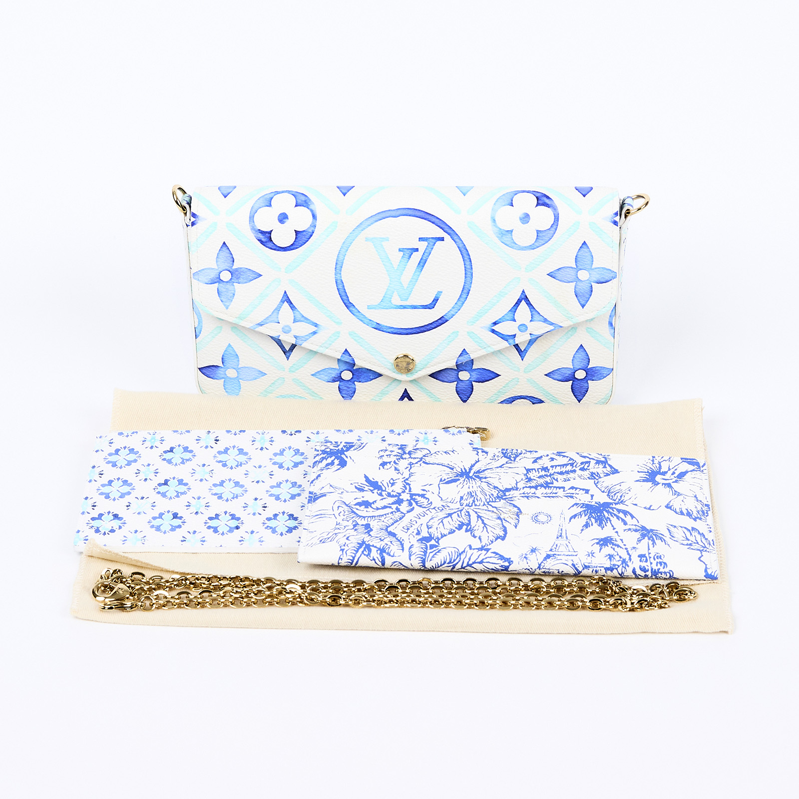 路易威登 LOUIS VUITTON Félicie Pochette 經典壓花皮格 WOC 翻蓋 斜背 鍊帶 肩背包 藍色 M11459 晶片款  防塵袋/購買證明/金屬背帶/帆布背帶