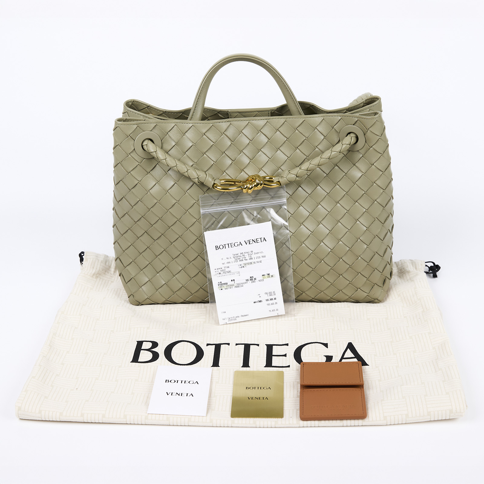 寶緹嘉 BOTTEGA VENETA Andiamo 手提包 766016VCPP1 綠Andiamo 防塵袋/晶片卡/購買證明