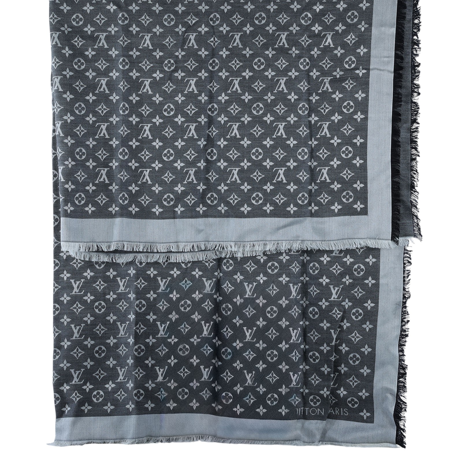 路易威登 LOUIS VUITTON Monogram Denim 披肩 黑色 M71378 黑原花圍巾 無附屬品