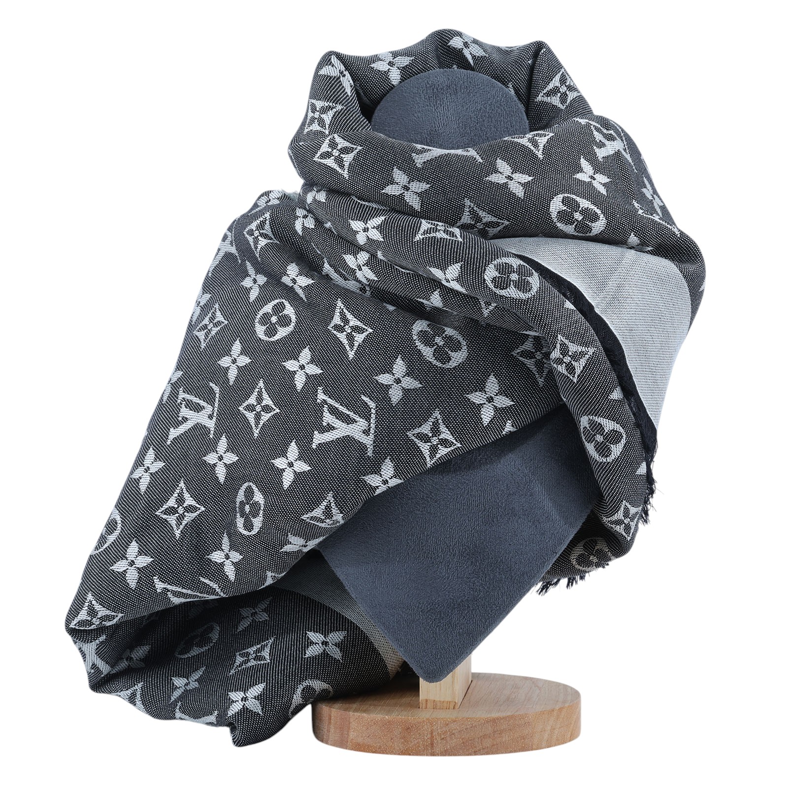 路易威登 LOUIS VUITTON Monogram Denim 披肩 黑色 M71378 黑原花圍巾 無附屬品