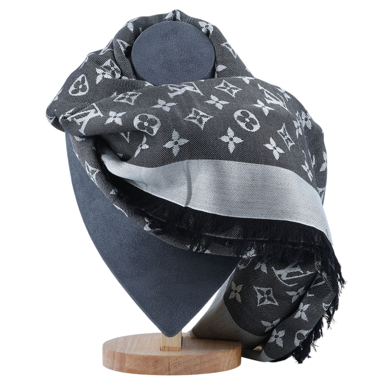 路易威登 LOUIS VUITTON Monogram Denim 披肩 黑色 M71378 黑原花圍巾 無附屬品
