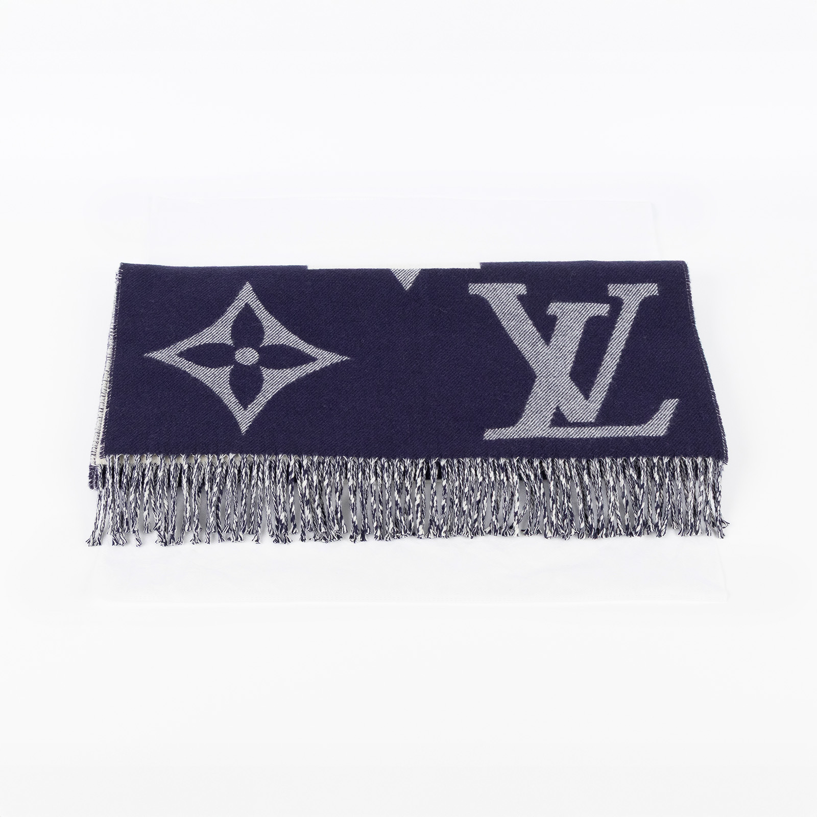 路易威登 LOUIS VUITTON Monogram Capital 圍巾 M73454 深藍圍巾 無附屬品