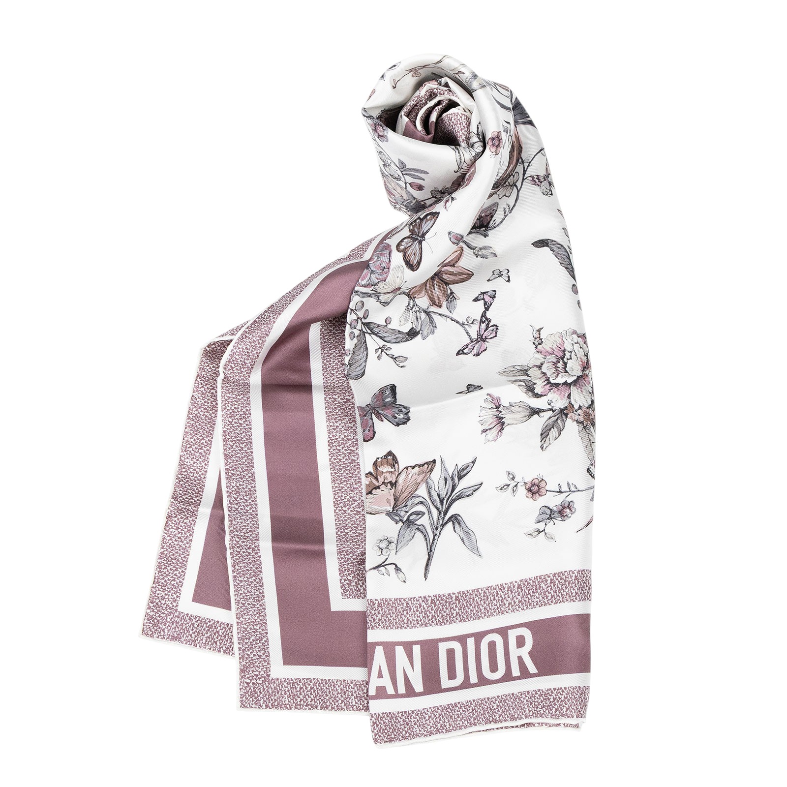 迪奧 CHRISTIAN DIOR Toile de Jouy Mexico 絲巾 41BUT090I613 粉紫蝴蝶絲巾 無附屬品