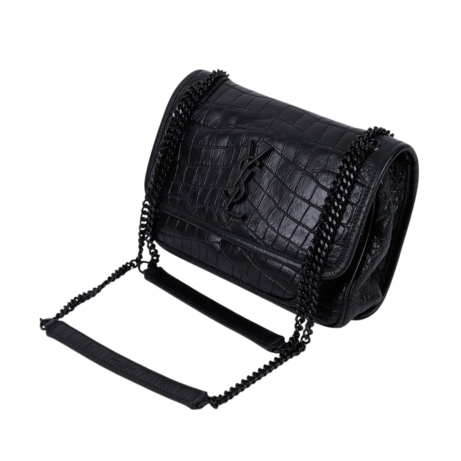 聖羅蘭 YSL SAINT LAURENT Niki 鱷魚皮壓紋 Baby 斜背 翻蓋包 同色五金 6331511K00D  原廠盒子/防塵袋