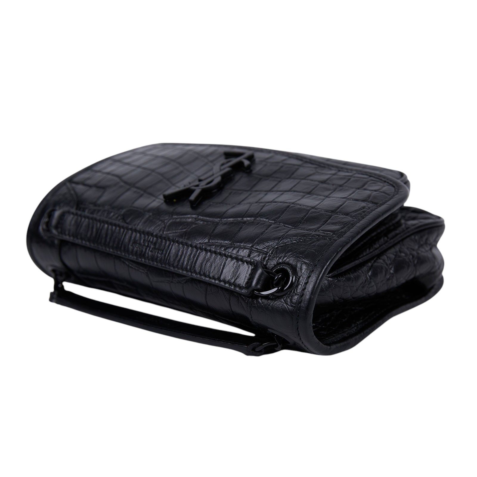 聖羅蘭 YSL SAINT LAURENT Niki 鱷魚皮壓紋 Baby 斜背 翻蓋包 同色五金 6331511K00D  原廠盒子/防塵袋