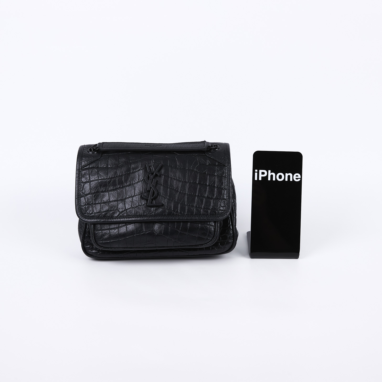 聖羅蘭 YSL SAINT LAURENT Niki 鱷魚皮壓紋 Baby 斜背 翻蓋包 同色五金 6331511K00D  原廠盒子/防塵袋