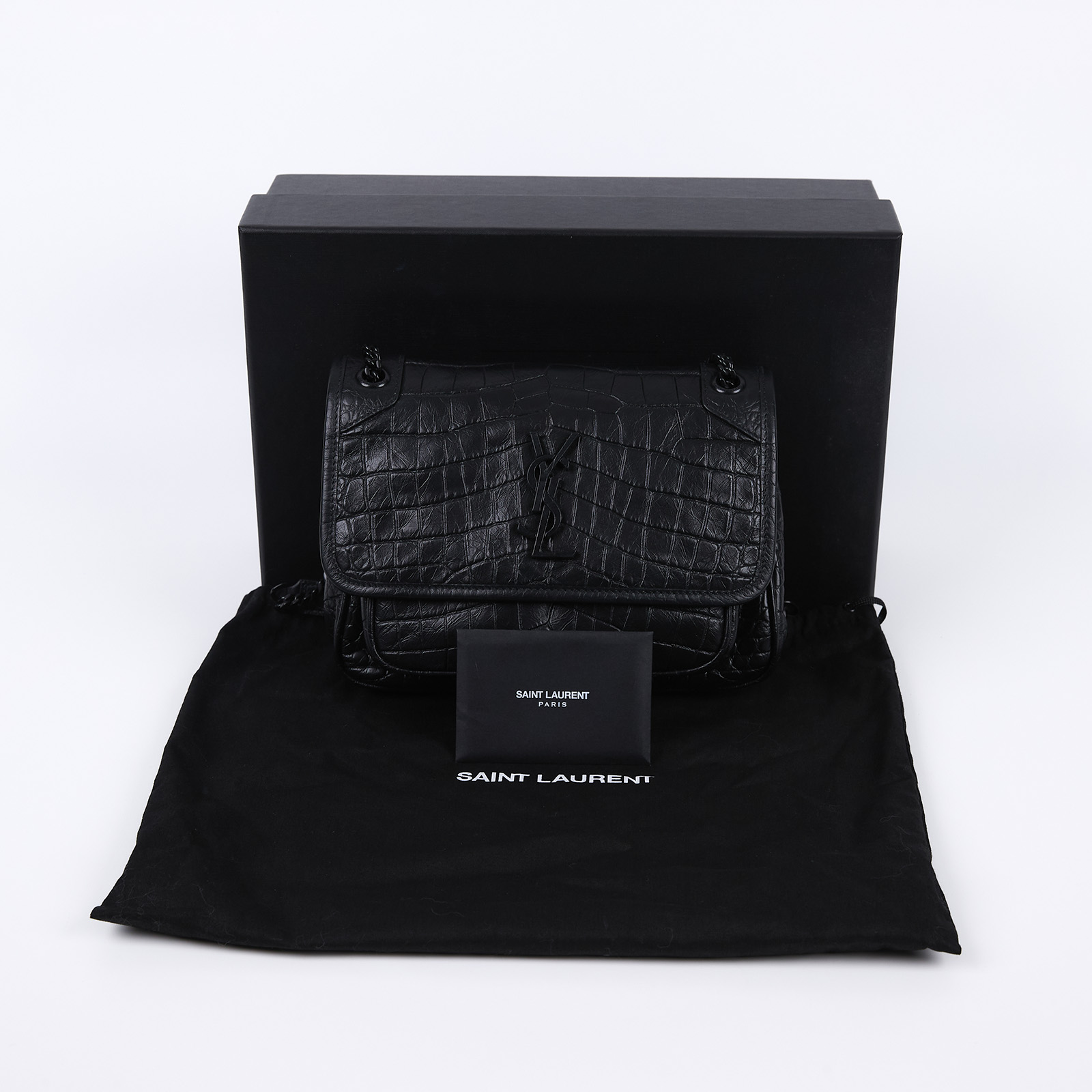 聖羅蘭 YSL SAINT LAURENT Niki 鱷魚皮壓紋 Baby 斜背 翻蓋包 同色五金 6331511K00D  原廠盒子/防塵袋