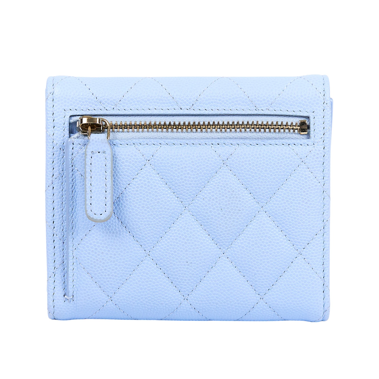 香奈兒 CHANEL 經典 小型 口蓋 皮夾 小牛皮 短夾  AP0231 Y33352 晶片款 寶寶藍荔枝三折短夾 原廠盒子/防塵袋/購買證明