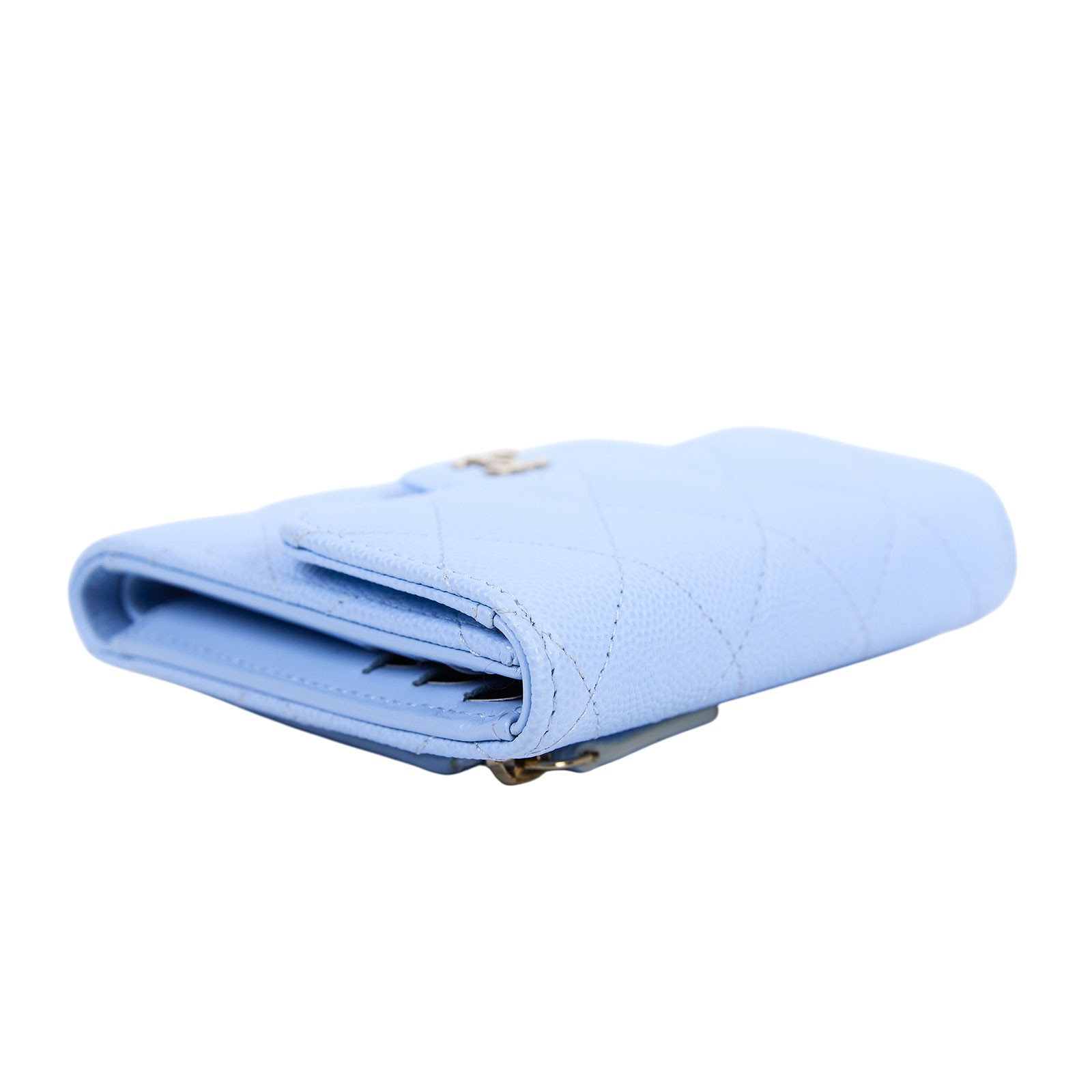 香奈兒 CHANEL 經典 小型 口蓋 皮夾 小牛皮 短夾  AP0231 Y33352 晶片款 寶寶藍荔枝三折短夾 原廠盒子/防塵袋/購買證明