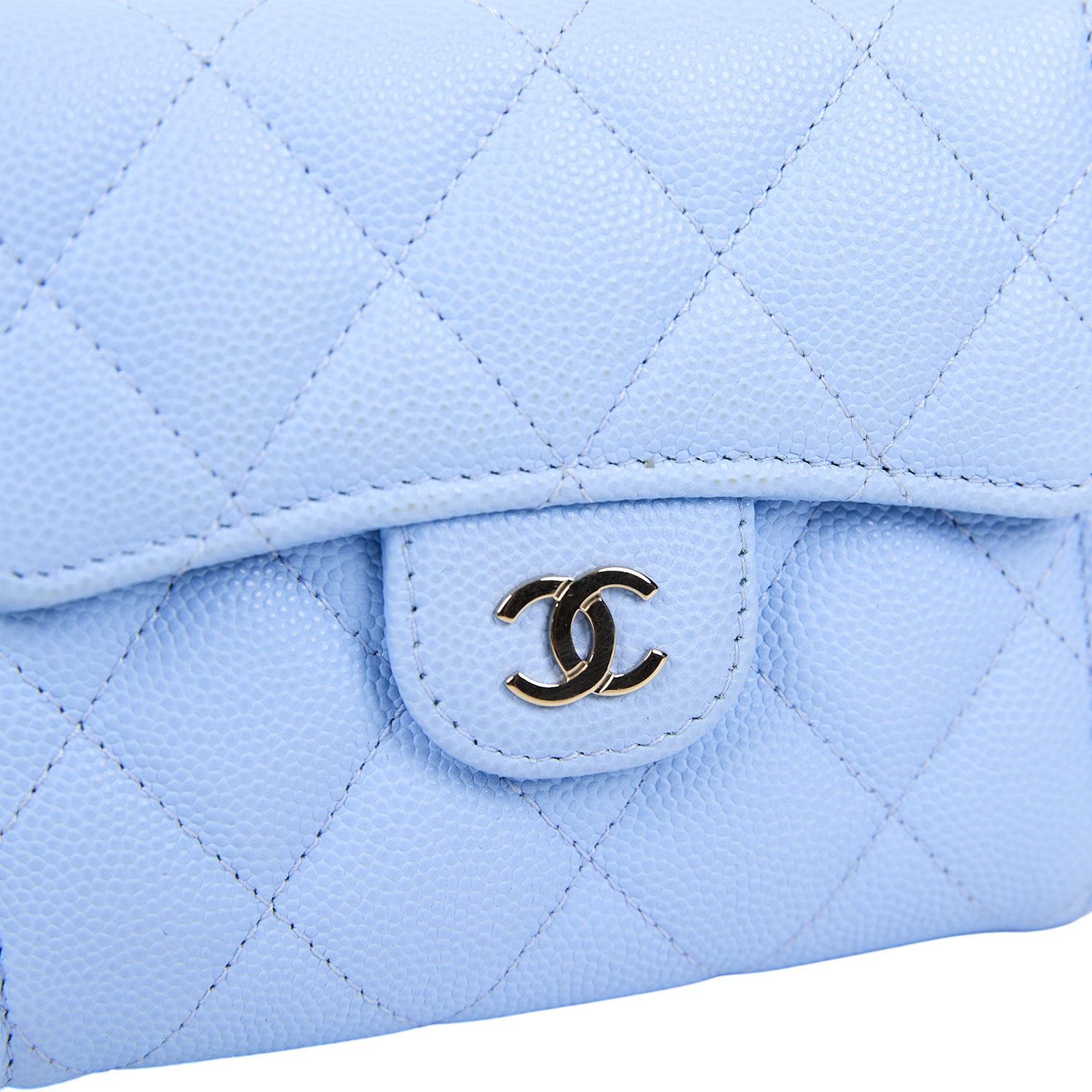 香奈兒 CHANEL 經典 小型 口蓋 皮夾 小牛皮 短夾  AP0231 Y33352 晶片款 寶寶藍荔枝三折短夾 原廠盒子/防塵袋/購買證明