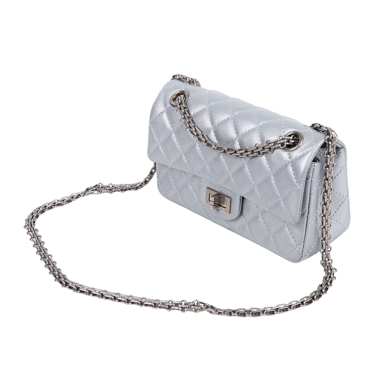 香奈兒 CHANEL 2.55 迷你 口蓋包 AS0874 晶片款 銀色2.55 20CM 無附屬品