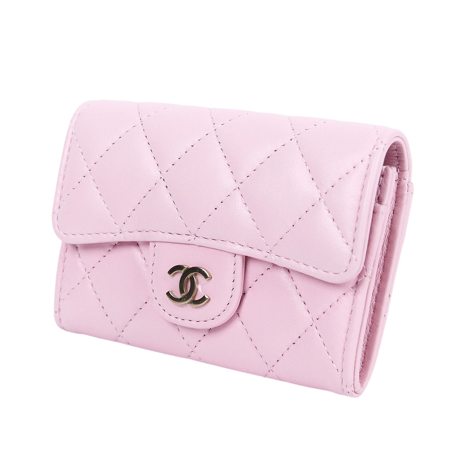 香奈兒 CHANEL 經典口蓋卡片夾 AP0214 晶片款 粉色菱格卡包 防塵袋/原廠盒子