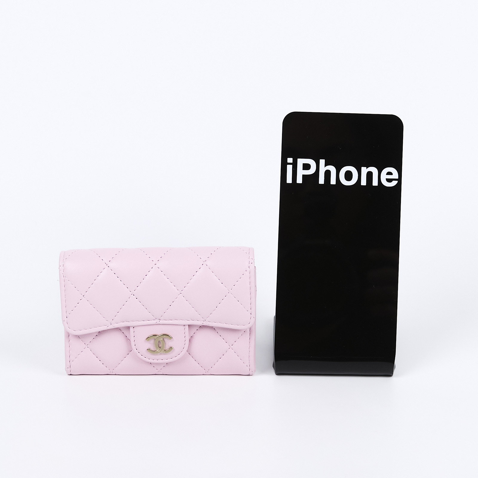 香奈兒 CHANEL 經典口蓋卡片夾 AP0214 晶片款 粉色菱格卡包 防塵袋/原廠盒子
