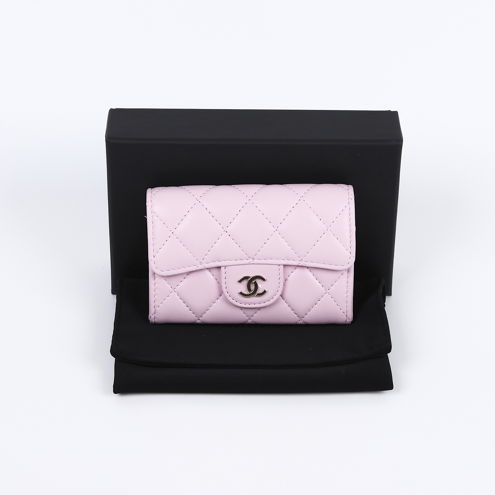 香奈兒 CHANEL 經典口蓋卡片夾 AP0214 晶片款 粉色菱格卡包 防塵袋/原廠盒子