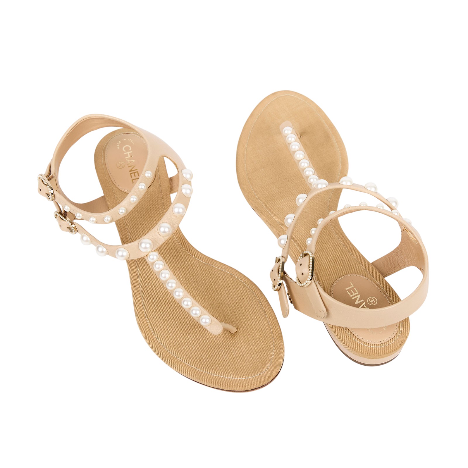 香奈兒 CHANEL 涼鞋  裸色珍珠涼鞋 防塵袋