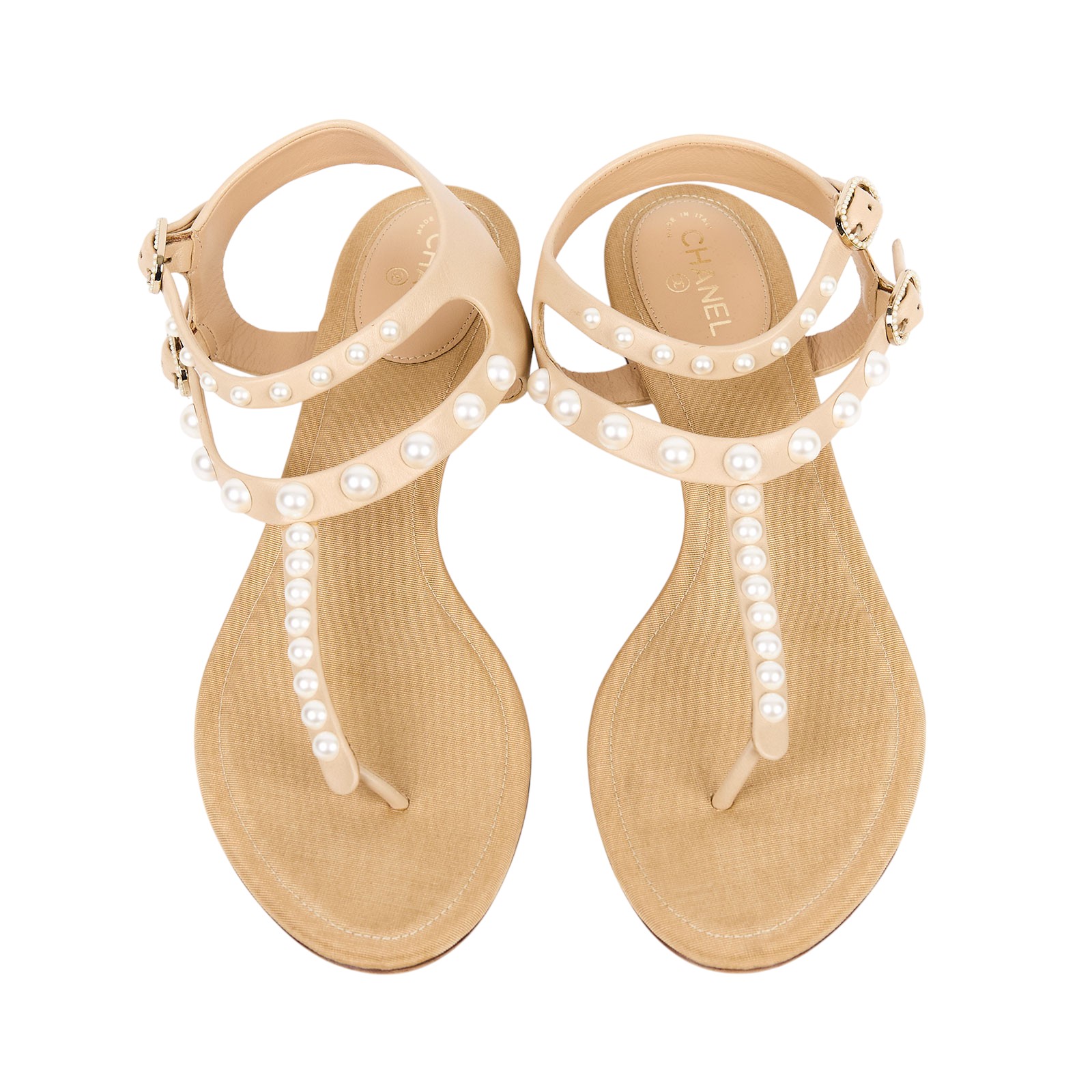 香奈兒 CHANEL 涼鞋  裸色珍珠涼鞋 防塵袋