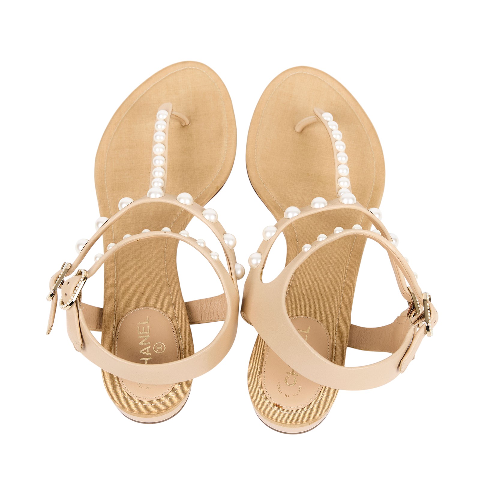 香奈兒 CHANEL 涼鞋  裸色珍珠涼鞋 防塵袋